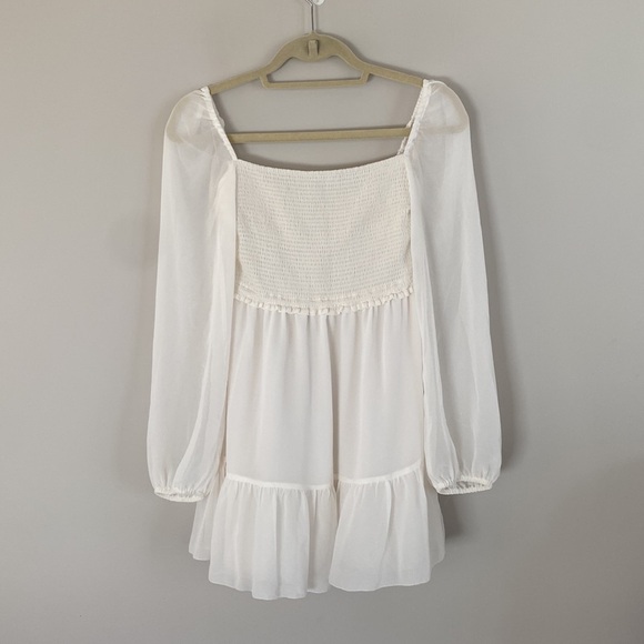 Wilfred Aritzia Small Tempest Mini Dress Smocked White Long Sleeve - Picture 2 of 9